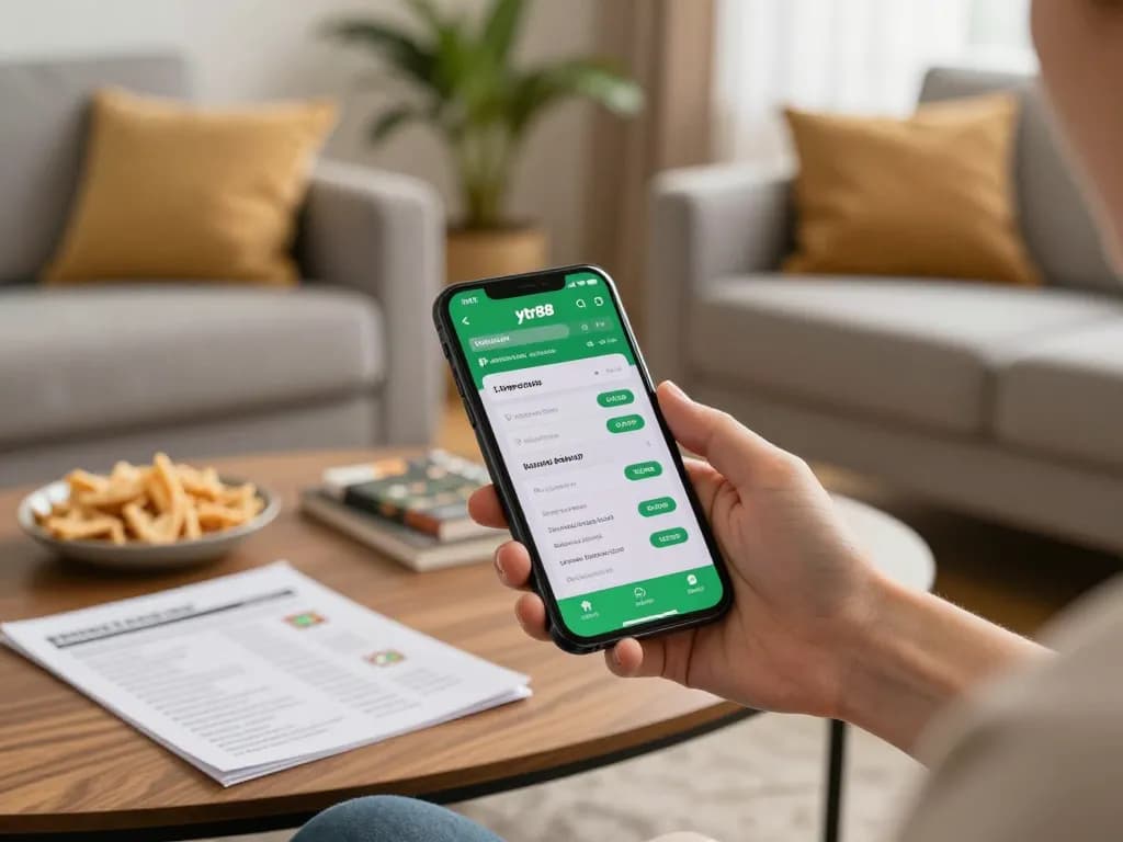 Person enjoys betting on ytr88 sports app from home, engaging with live odds and strategies.