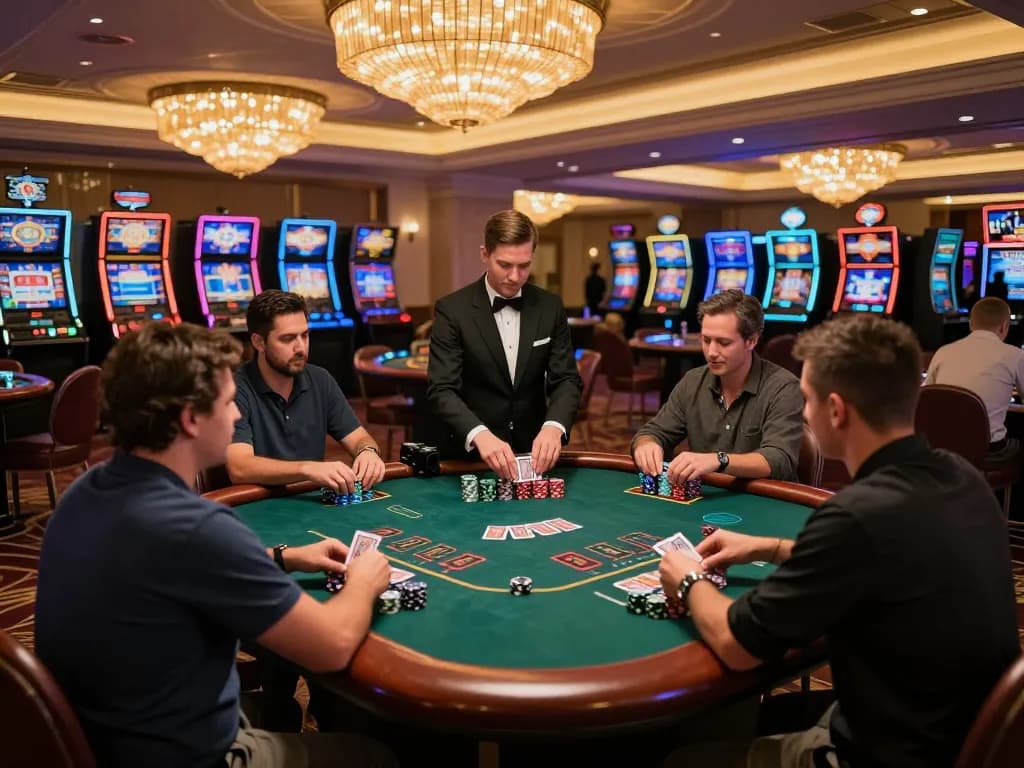 Players engaging in dynamic blackjack gameplay at a luxurious casino table, showcasing the excitement of sky 88 gaming.