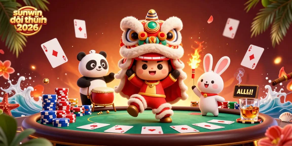 Win big with sunwin đổi thưởng 2026 in a vibrant 3D casino illustration featuring lively characters and exciting game elements.