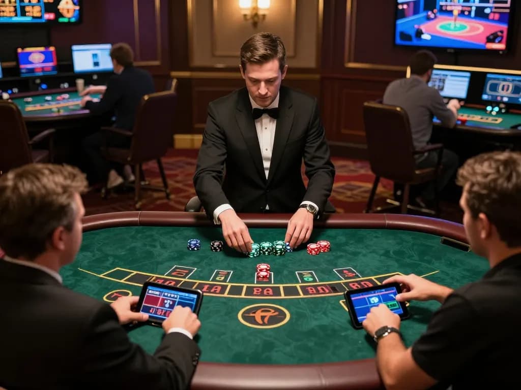 PLANET88 players engaging in a live dealer game, showcasing strategy and excitement in online gambling.