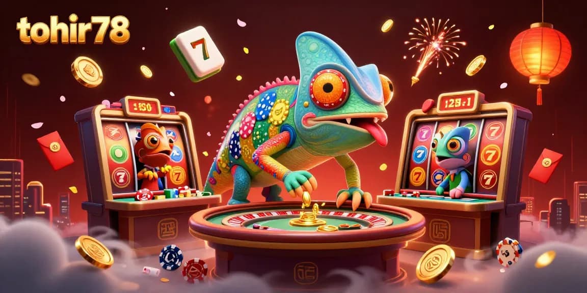 Gambarlah kemenangan bermain slot di tohir78 dengan karakter chameleon kasino menarik.