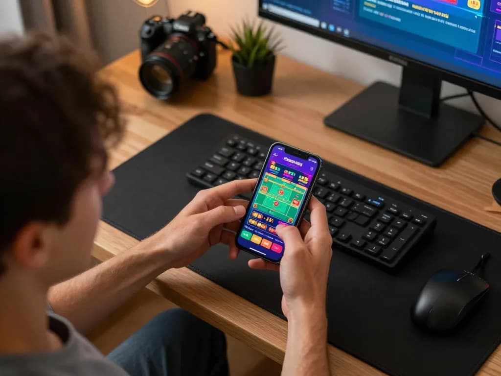 Playing online casino games at home, link vào gg88 displayed on smartphone interface, showcasing interactive betting.