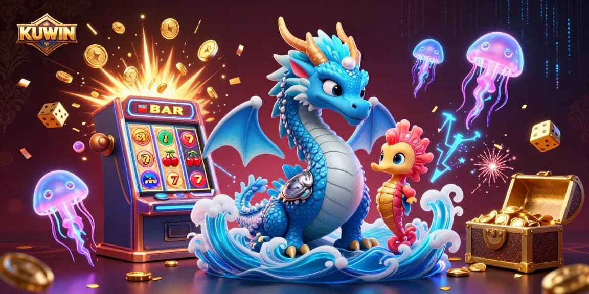 Win big at KUWIN with an exhilarating jackpot explosion from the massive slot machine, showcasing vibrant casino elements.