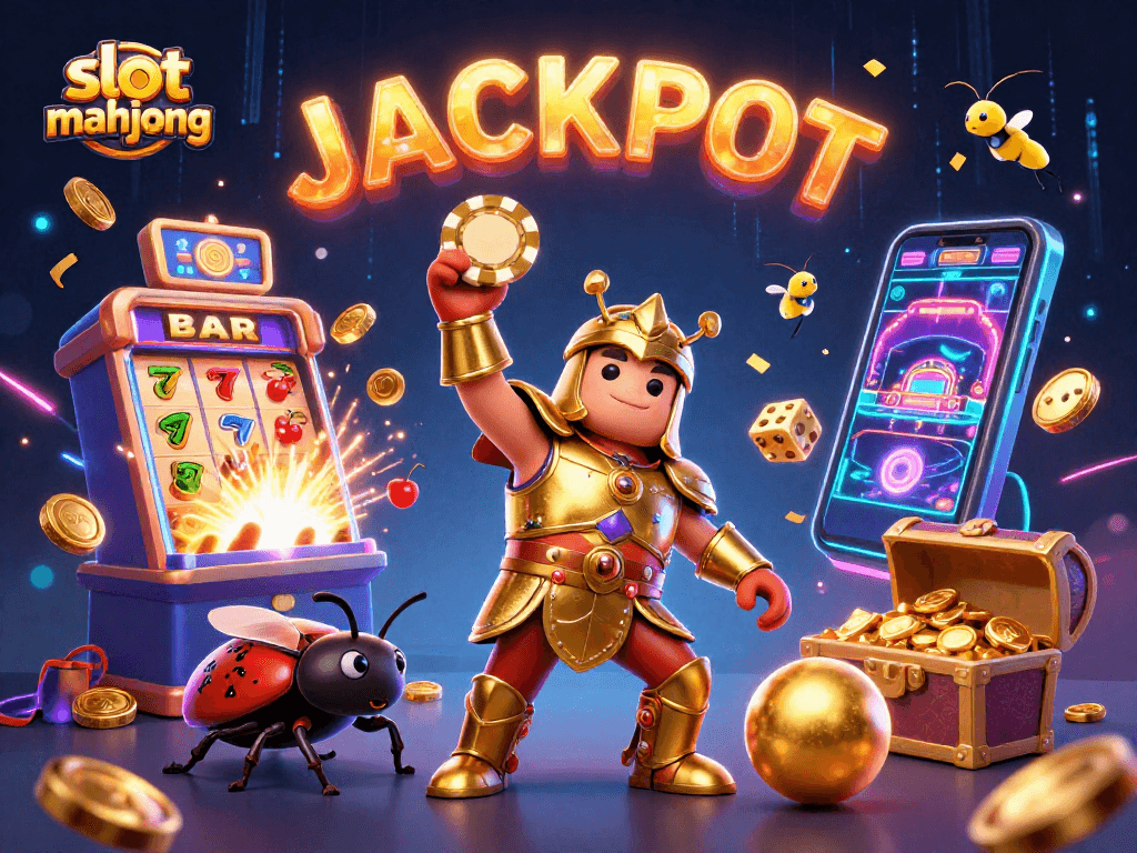 Experience slot mahjong excitement with interactive jackpot action featuring vibrant characters and casino elements.