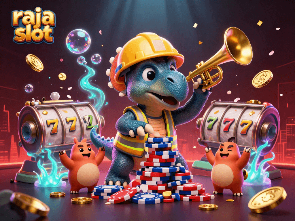 Engage with raja slot featuring lively characters and dynamic game elements in a vibrant 3D casino scene.