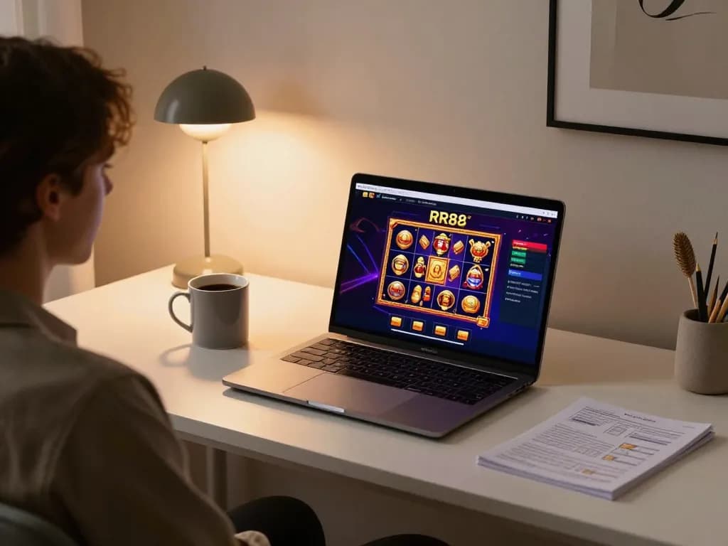 Engaged player using RR88 platform for strategic online casino gaming.