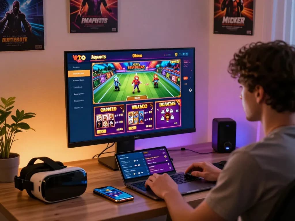 Interactive gaming scene at https://rr99.it.com/ showcasing a user enjoying sports betting and casino games.