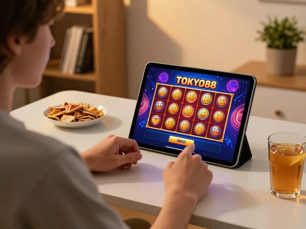 Pemain yang terlibat menggunakan aplikasi TOKYO88 untuk permainan slot yang mengasyikkan di lingkungan rumah yang nyaman
