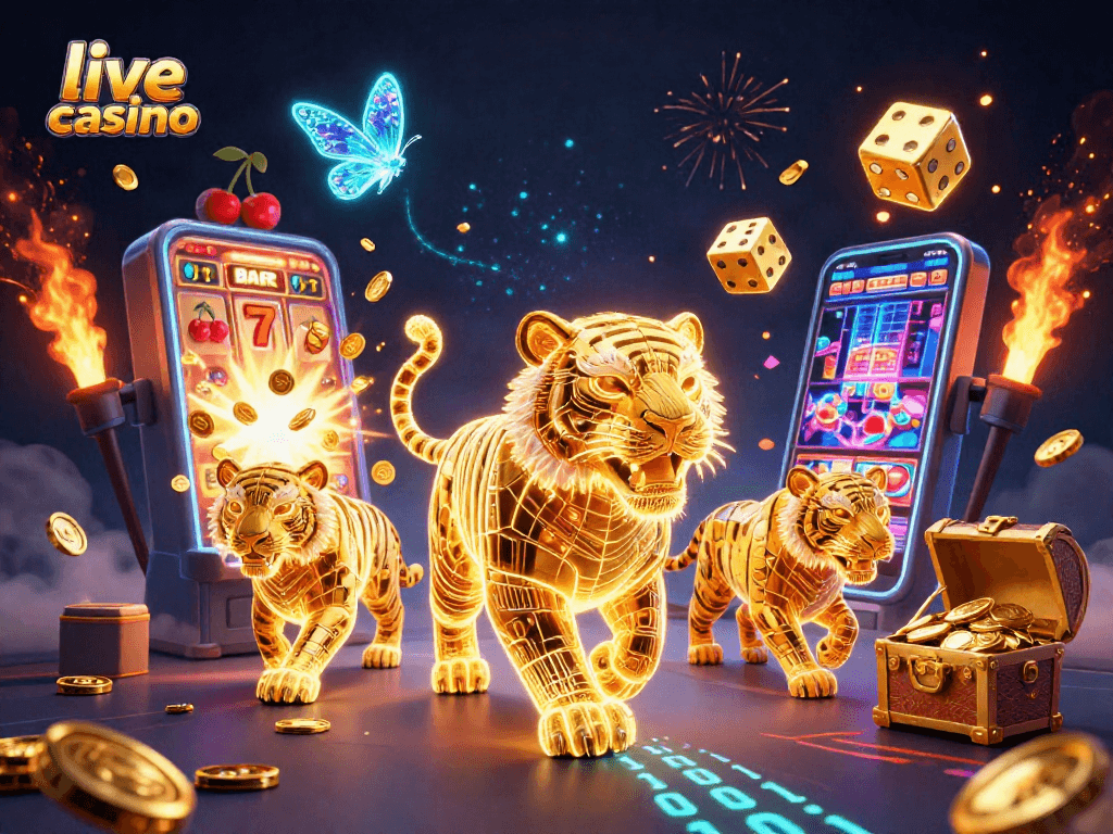 Experience the excitement of a live casino with a vibrant 3D illustration showcasing gaming elements and energy.