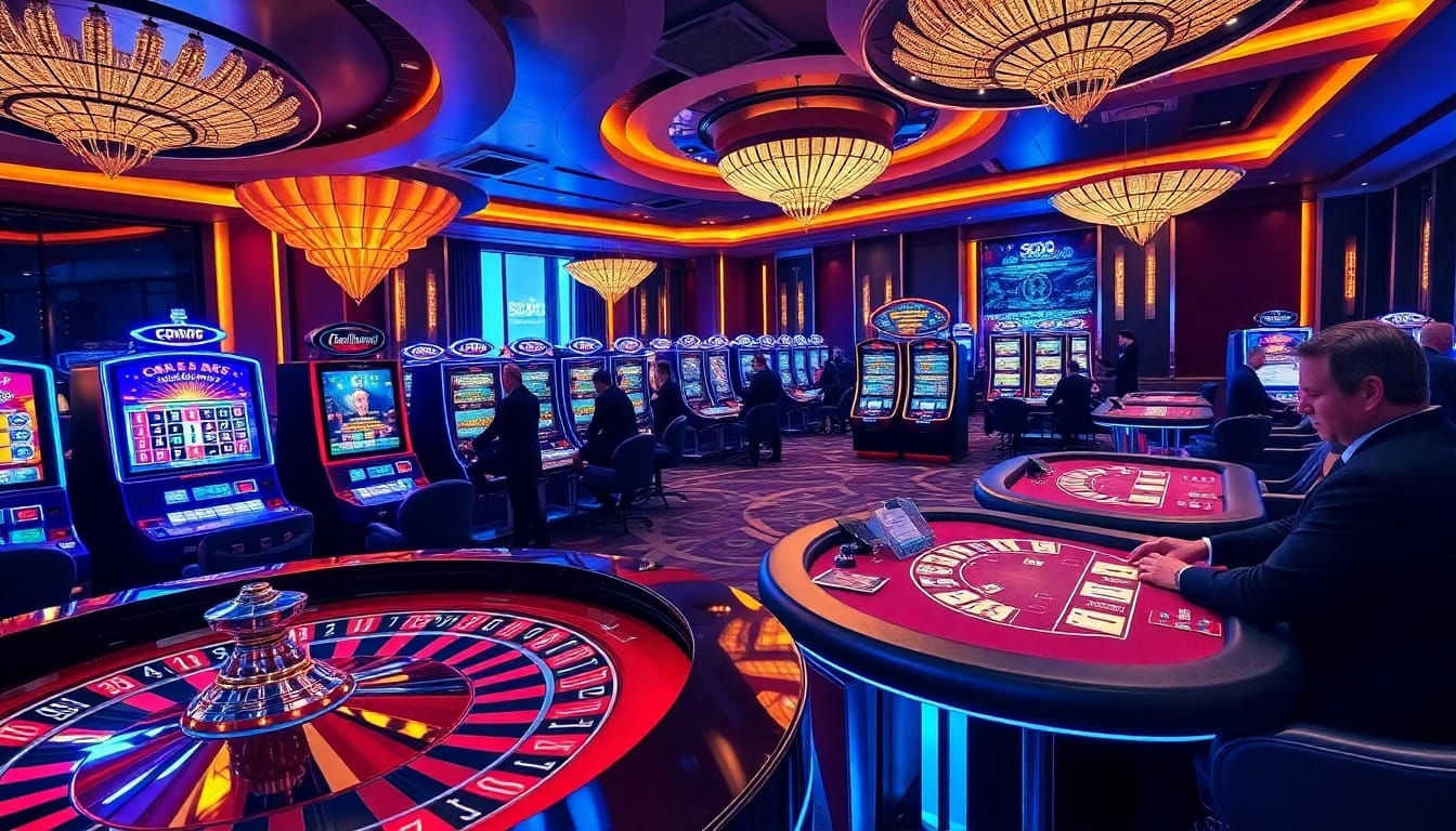 Experience thrilling gameplay at SODO Casino with vibrant tables and spinning roulette wheels.