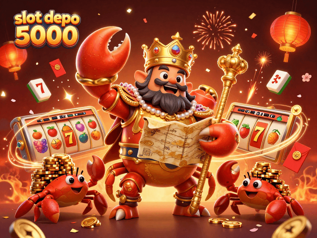 Spin high-stakes slots with slot depo 5000 featuring golden crab emperor illustration.