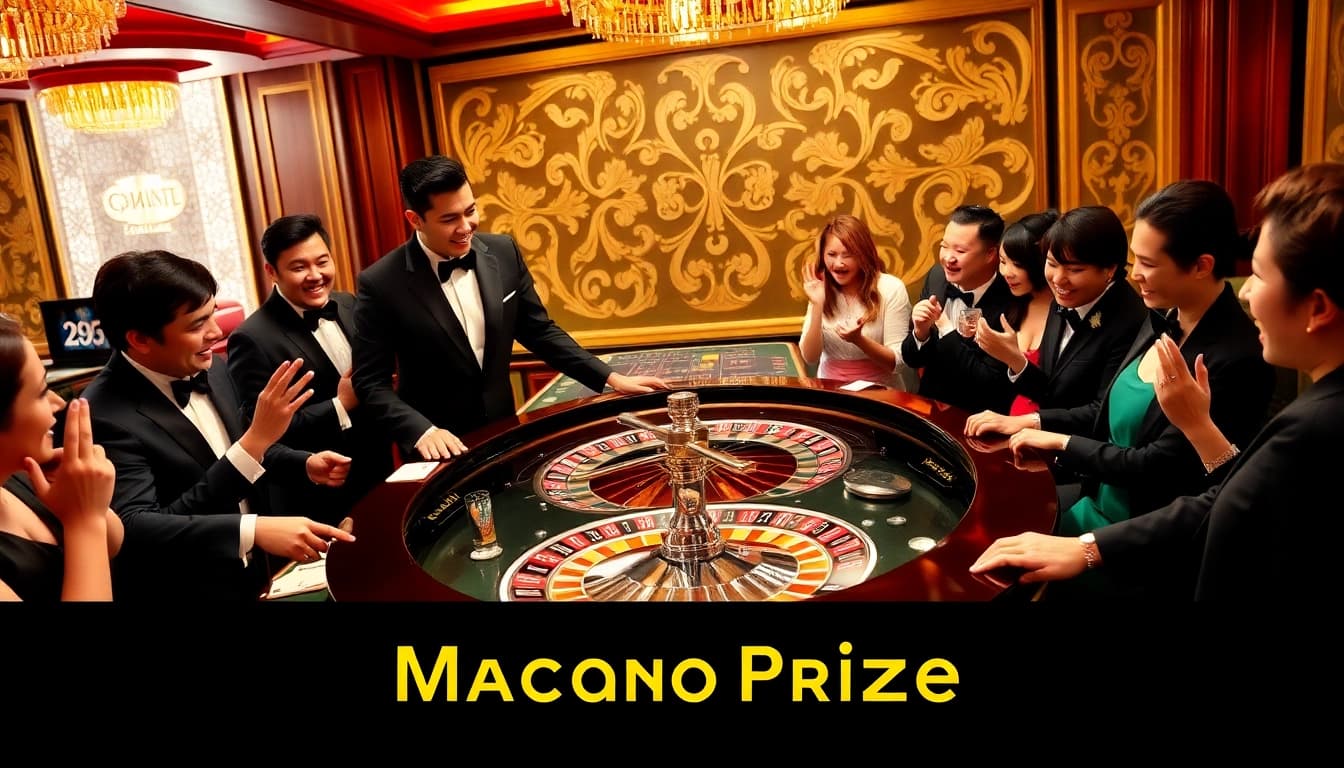 Experience the thrill of winning the Macau Prize at an exciting roulette table in a luxurious casino.