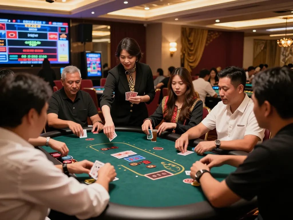 Experience the excitement of live casino Malaysia with players engaging in poker.