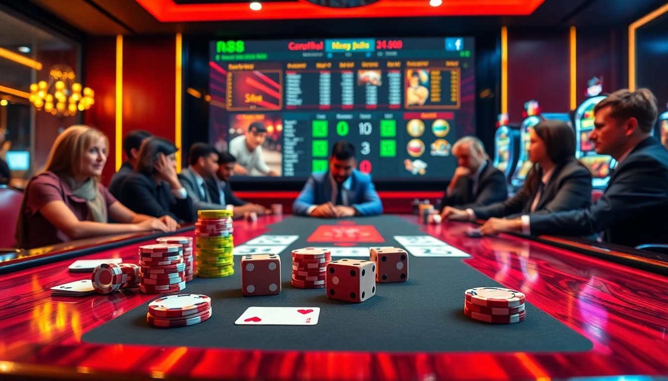 Professional gamblers engaging with nk88 nhà cái uy tín casino table and online betting interface