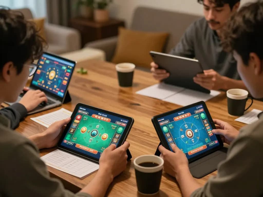 Engage in Tài Xỉu MD5 online gaming, with vibrant betting screens in a cozy home setting.