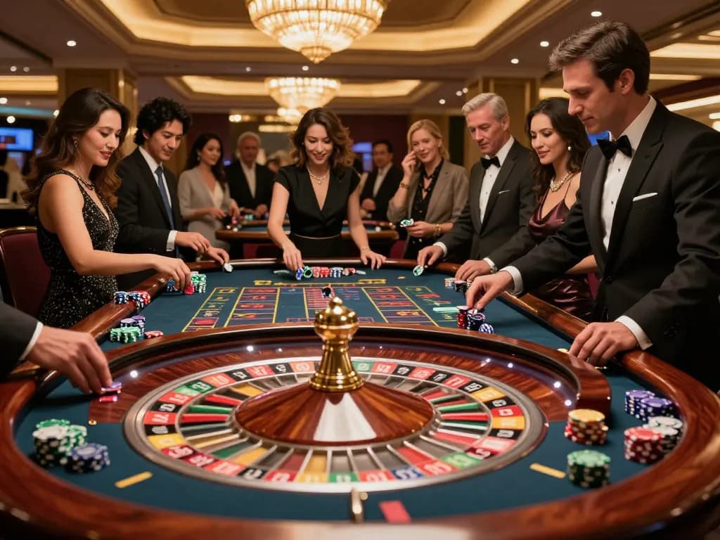 Pemain di meja roulette menikmati pengalaman permainan yang mendebarkan di weliveincanada, menampilkan chip yang berwarna-warni dan momen dinamis.