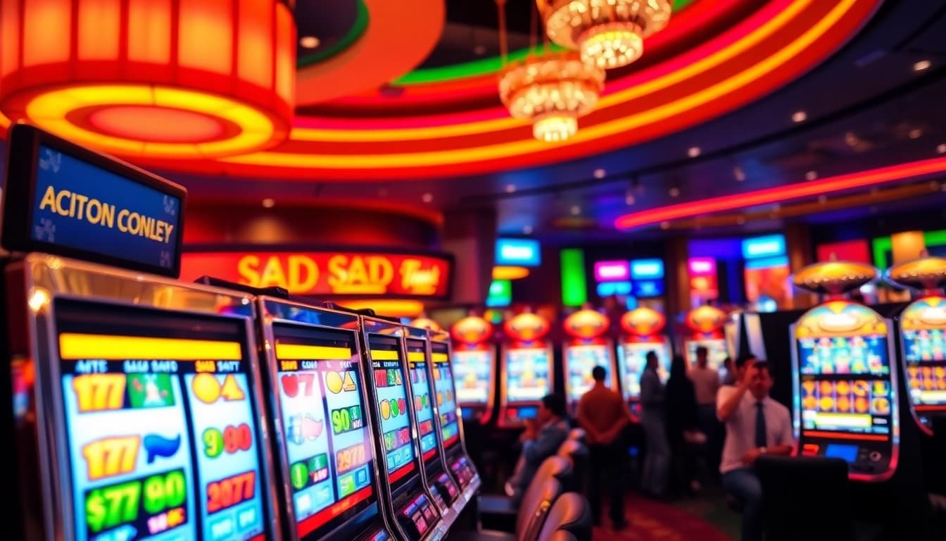 เล่นเกมที่ https://slotxo.us.com/ พร้อมด้วยเครื่องสล็อตสีสันสดใสและบรรยากาศที่คึกคัก
