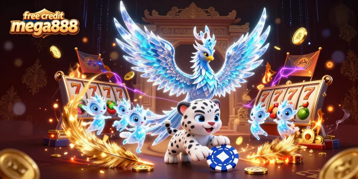 Experience the thrill of free credit mega888 in a vibrant 3D casino scene filled with engaging gaming elements.