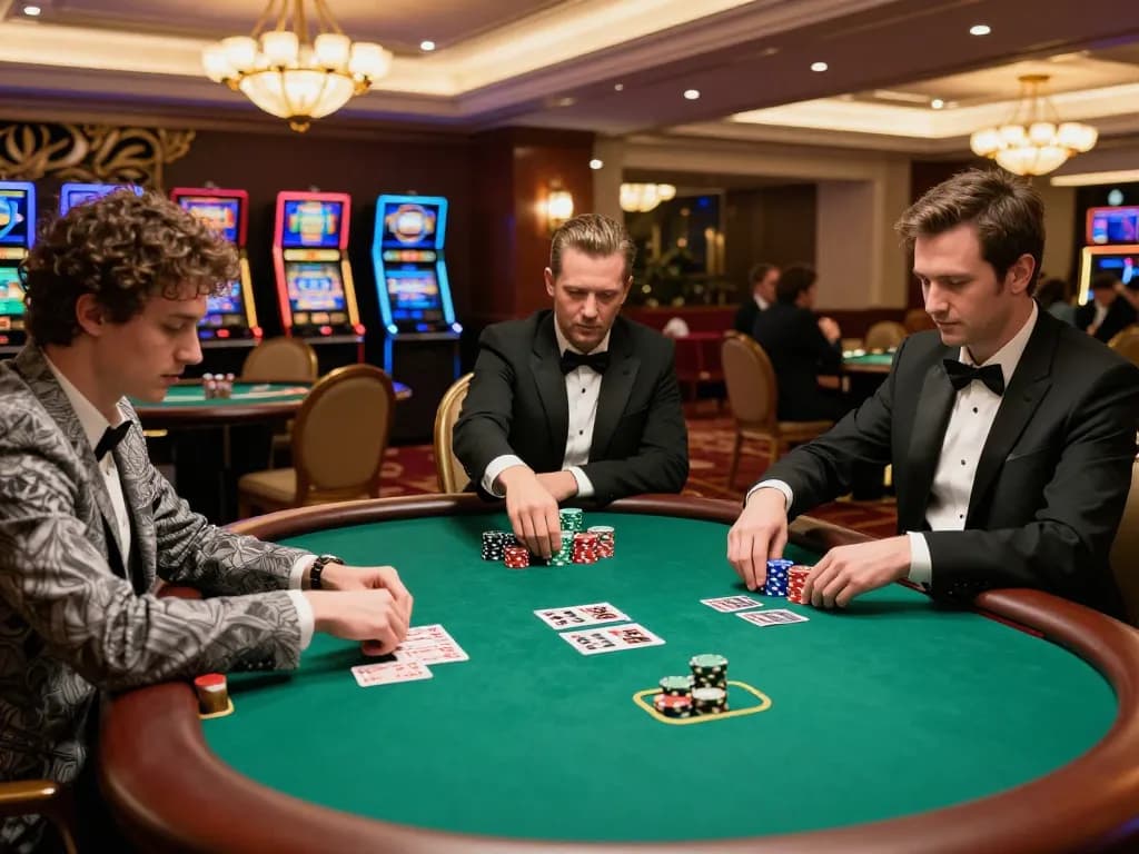 Players engage in a thrilling poker game at an upscale casino, showcasing the official smartcityhostels experience for gambling enthusiasts.