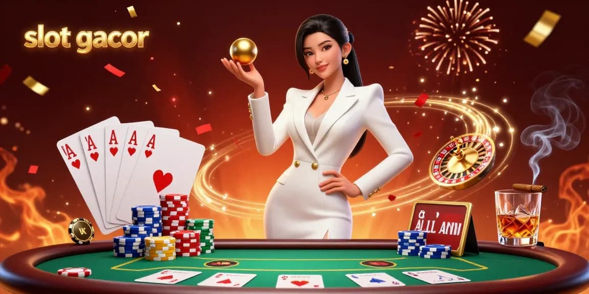 Experience slot gacor with exciting casino gameplay, featuring vibrant chips and a confident player.