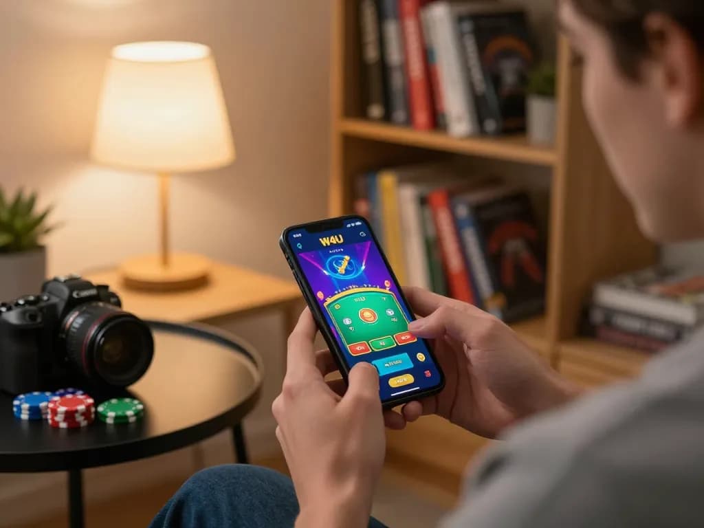 Player exploring the W4U app for online gaming, immersing in a responsible gaming environment.
