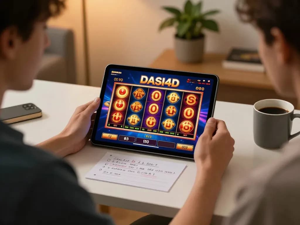 Permainan yang menarik di situs slot DASI4D link alternatif dengan gulungan berwarna-warni berputar.
