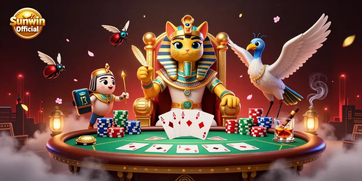 Engage in thrilling poker action with Sunwin Official surrounded by vibrant gaming elements.