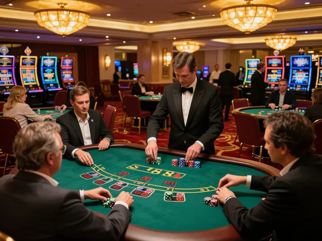 Engaged players at SC88 table games, showcasing high-stakes blackjack action in a luxurious casino.