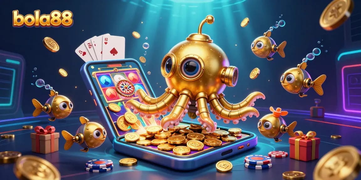 Bola88 players winning big with colorful slot games in an engaging underwater scene