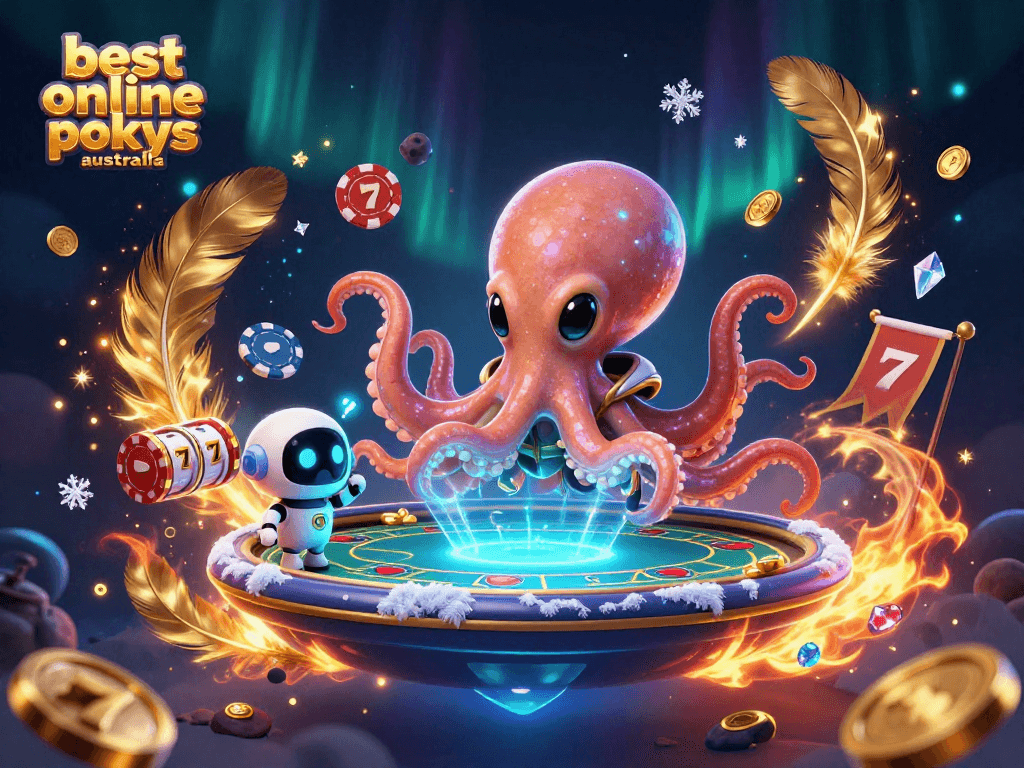 Engage with the best online pokies Australia through this vibrant cosmic casino illustration featuring aliens and poker elements.