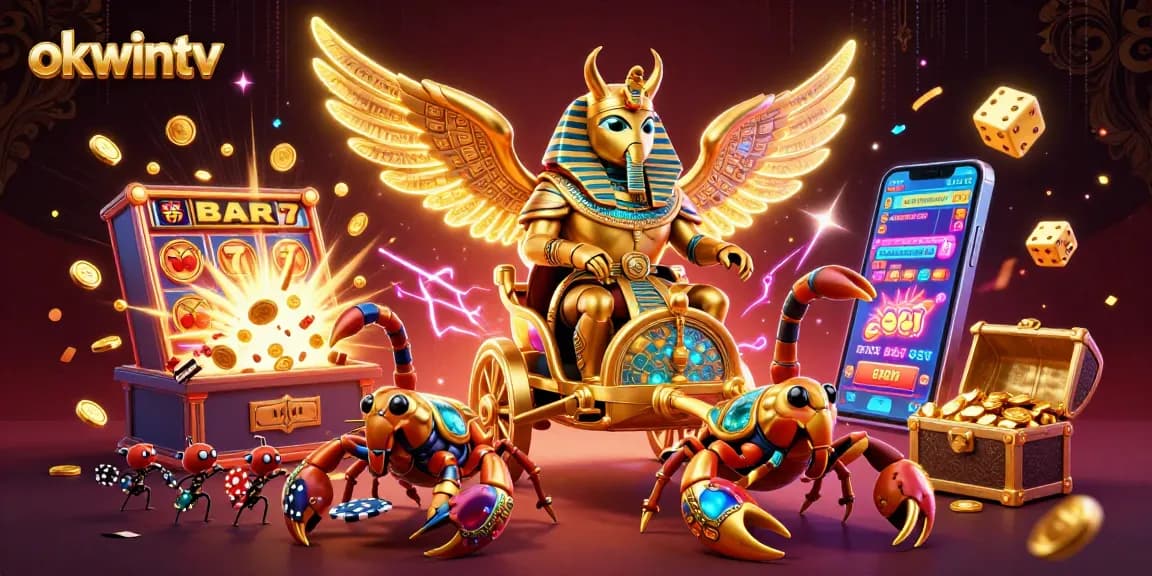 Experience thrilling gameplay with okwintv's captivating chariot of casino characters amidst a vibrant jackpot explosion.