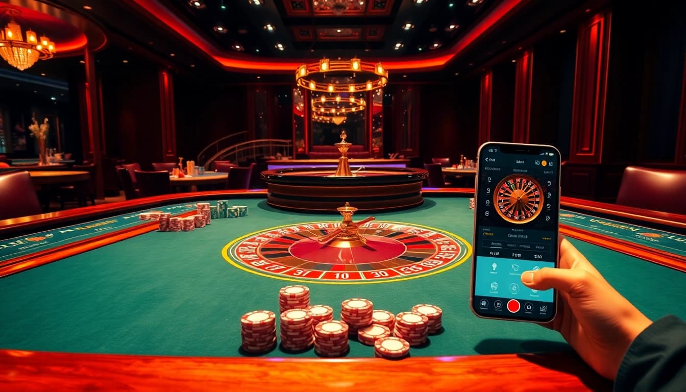 Experience the excitement of gambling with LINK NEO79 at a luxurious casino table, featuring vibrant gameplay.