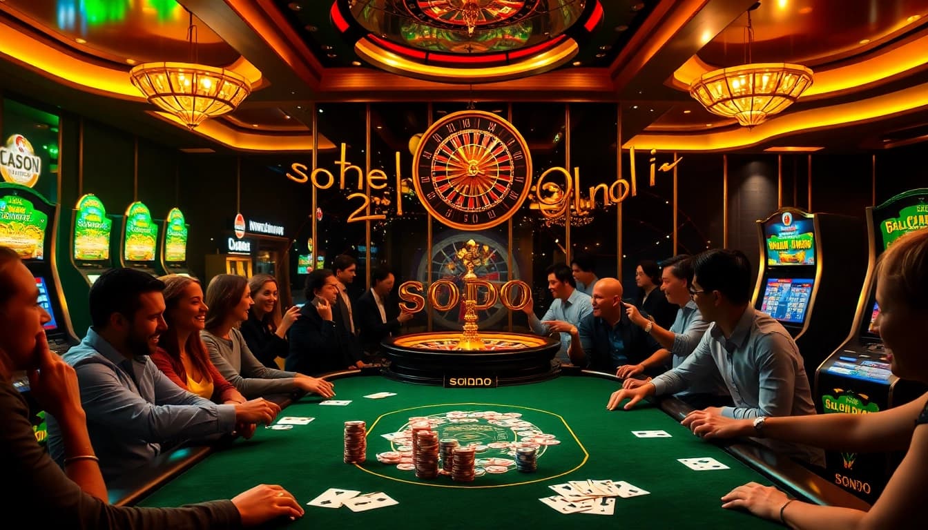 Experience excitement at SODO casino with vibrant poker games and colorful chips in play.