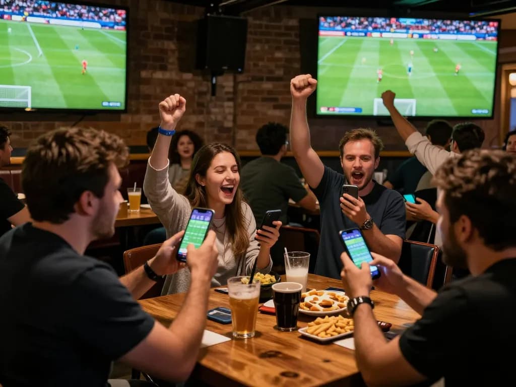 The essence of soi kèo nhà cái engages fans as they cheer and place bets at a lively sports bar
