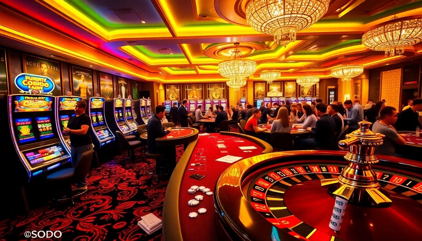 SODO CASINO provides a thrilling gambling experience with vibrant slot machines and a high-stakes poker table.
