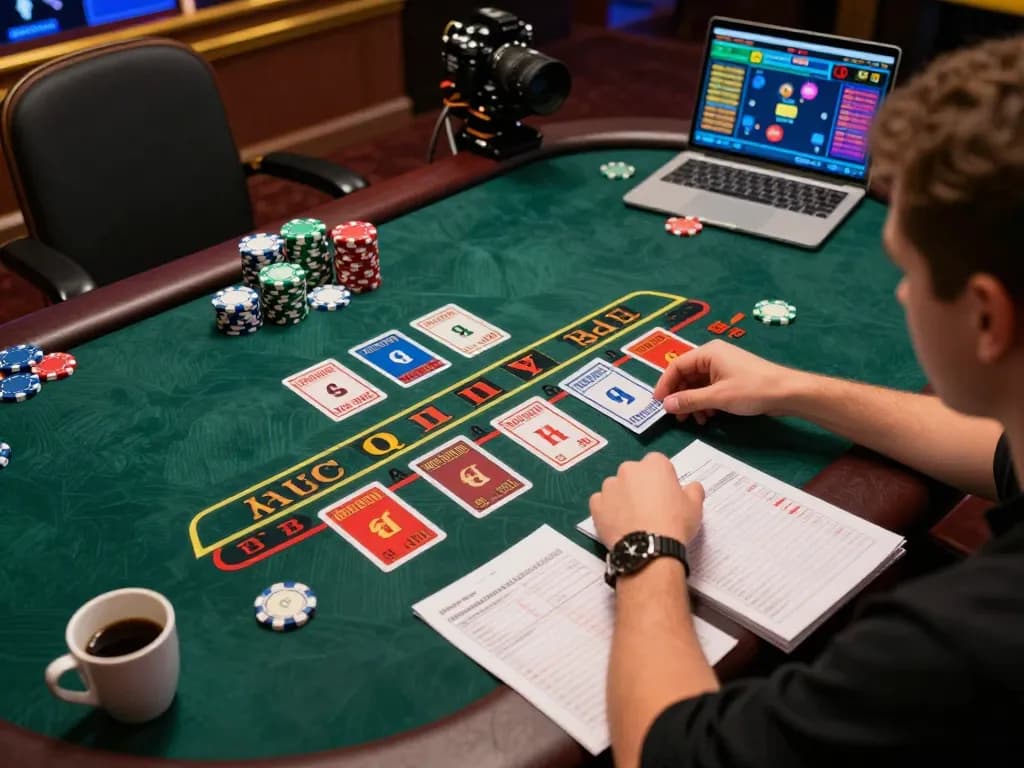 Sunwin player analyzing cards while engaged in high-stakes online blackjack session.