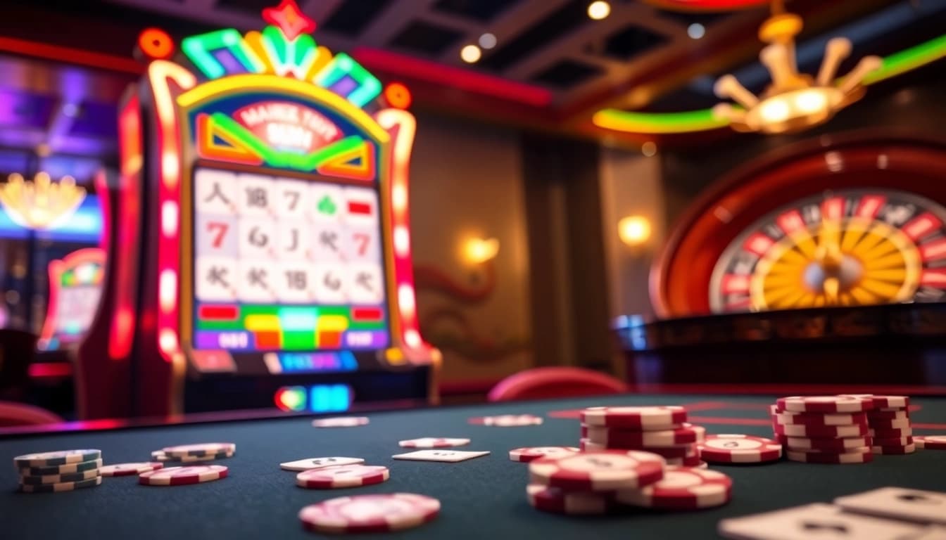 Experience the thrill of slot demo mahjong with vibrant casino visuals showcasing excitement and luxury.