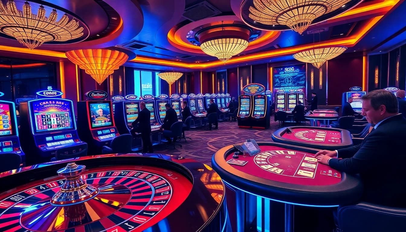 Experience thrilling gameplay at SODO Casino with vibrant tables and spinning roulette wheels.