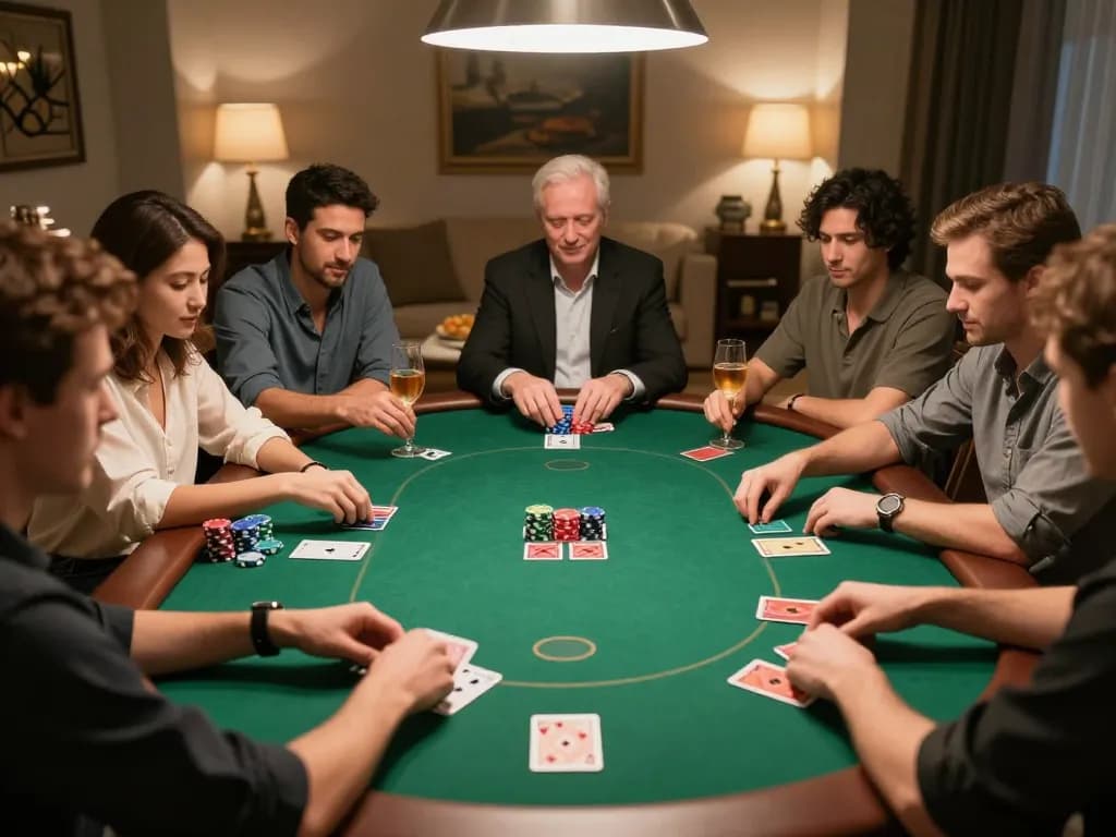 rik88 players enjoying a poker game night with chips and cards at a round table