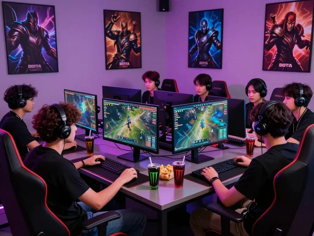 Exciting esports betting action at GGLBet Singapore, featuring friends engaged in live Dota 2 matches and betting.