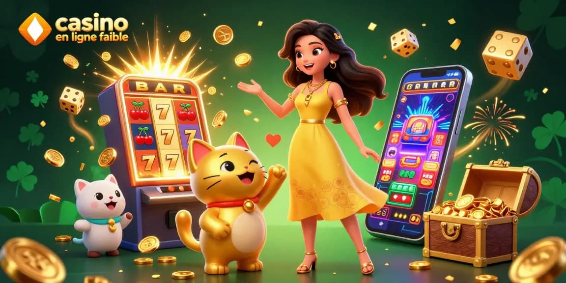 Interagissez avec un casino en ligne fiable mettant en vedette une joyeuse femme asiatique et un chat porte-bonheur au milieu d'éléments dynamiques de casino.