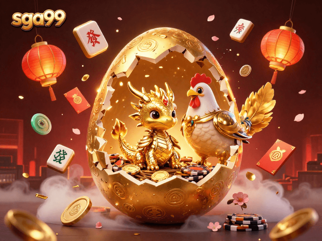 Experience luck with sga99's golden dragon and poker chips in a vibrant casino scene.