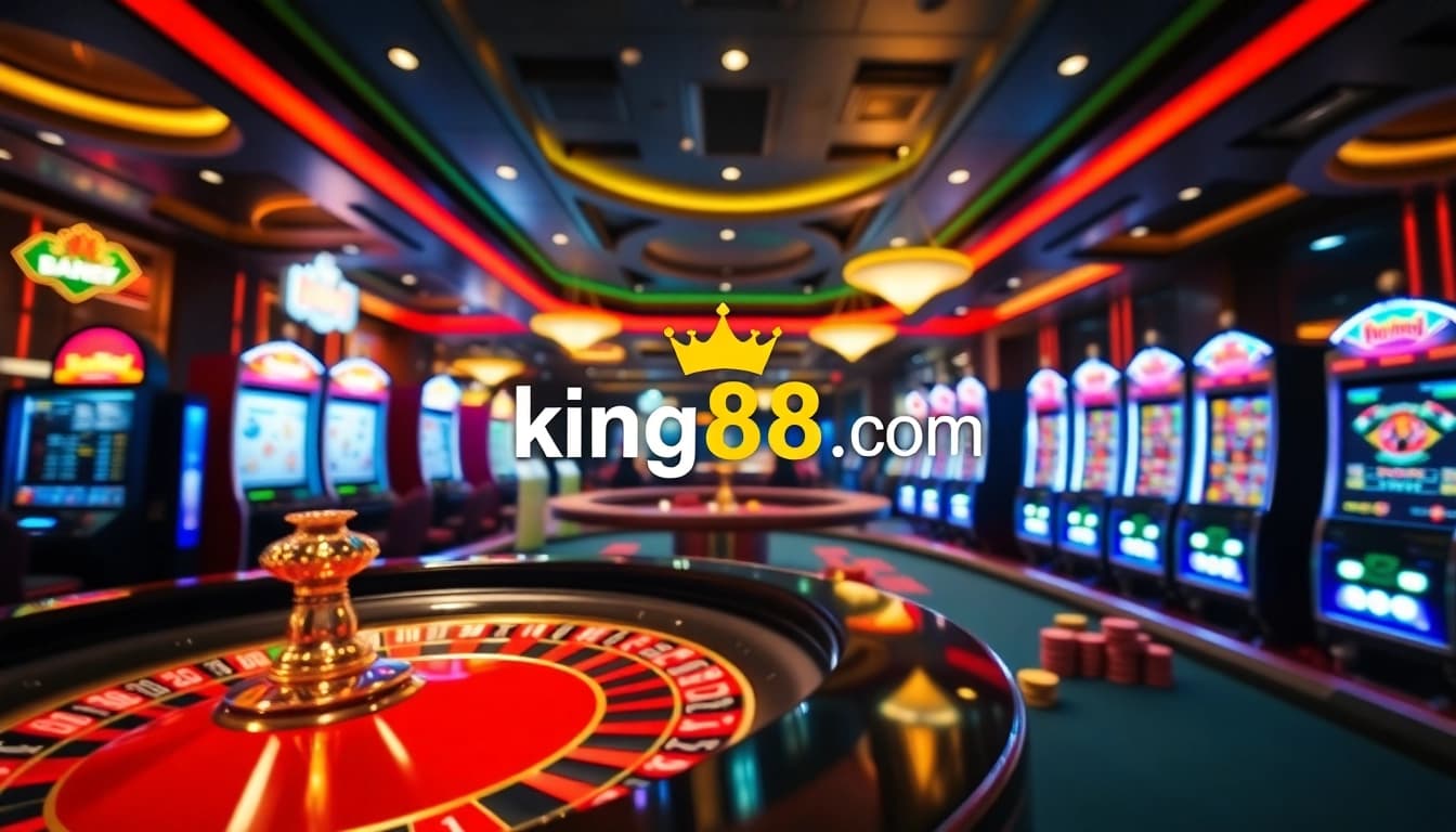 Experience the excitement of gaming at king88 .com with vibrant casino elements and a professional atmosphere.