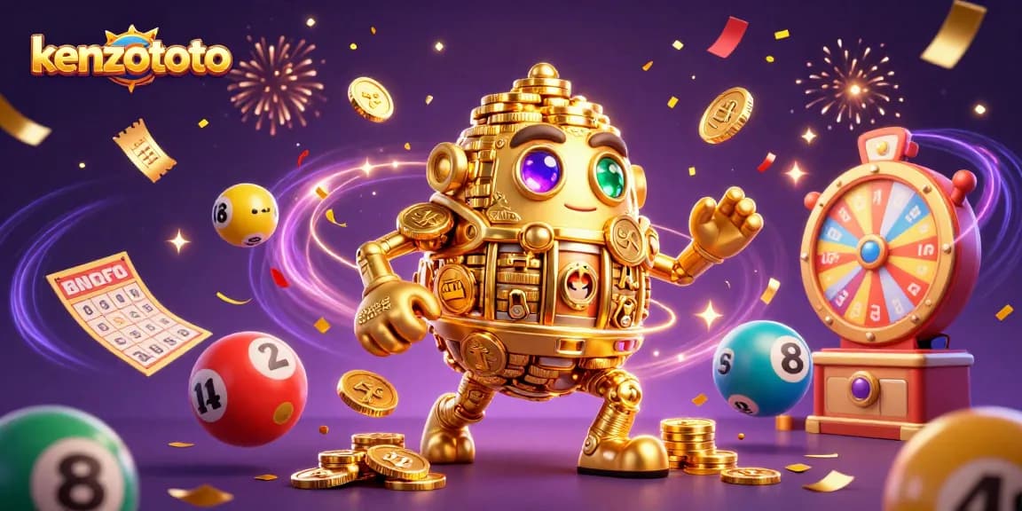 Experience kenzototo's dynamic gaming environment with golden golems and vibrant lottery elements.