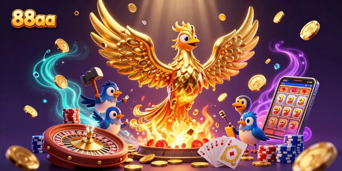 88aa reveals a spectacular scene of wins with a golden phoenix and dynamic casino action.