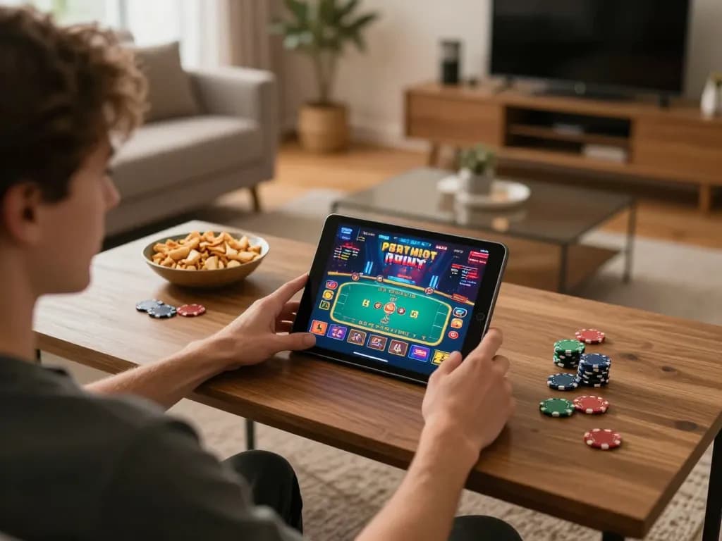 Player enjoying bl555 online gaming experience on a tablet in a cozy home setting