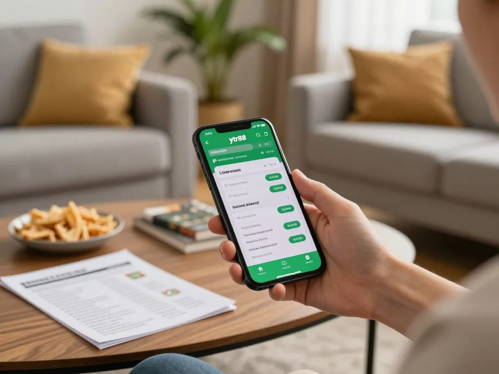 Person enjoys betting on ytr88 sports app from home, engaging with live odds and strategies.