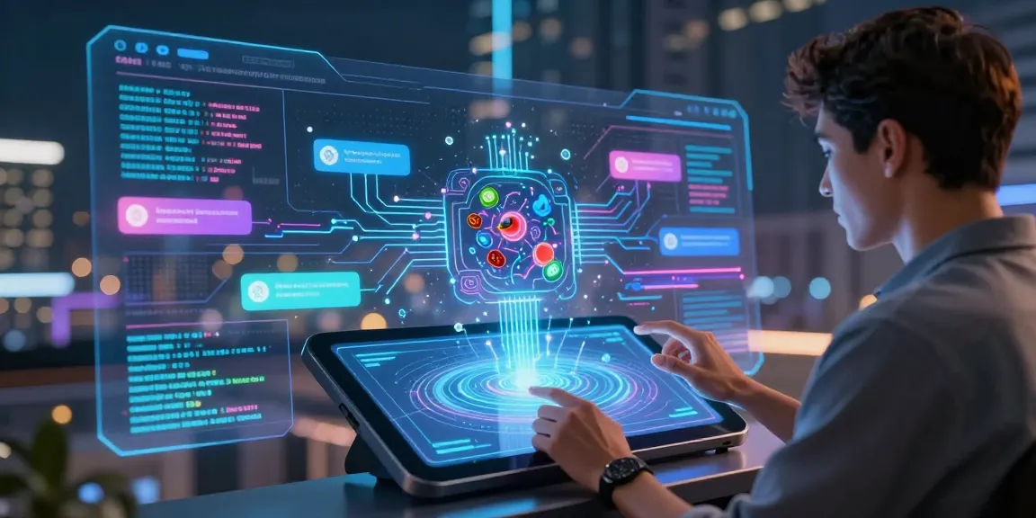 Engaging interaction with spicy AI chatbot on a futuristic device in a digital landscape.