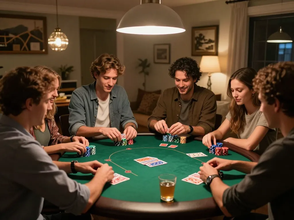 Malam poker yang nyaman dengan teman-teman menampilkan permainan strategis di pengalaman bermain aman788.