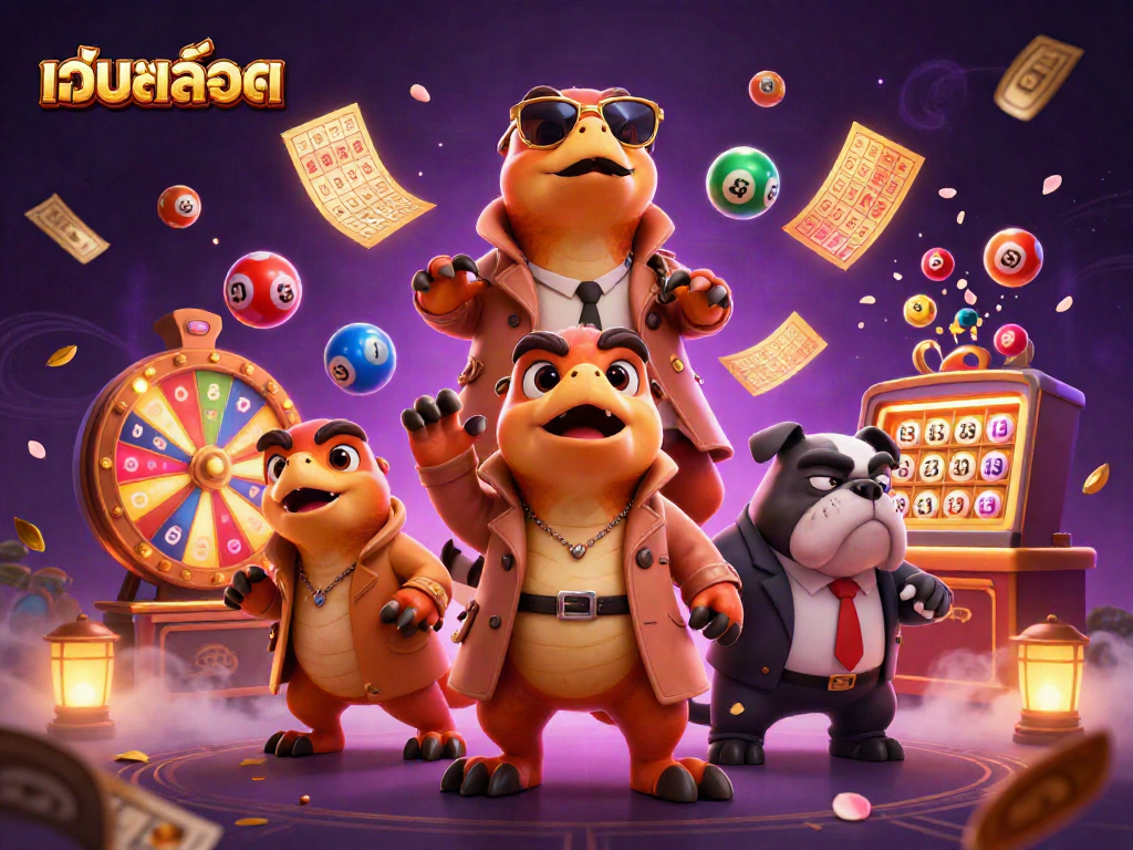 Win big with เว็บสล็อต as cartoon raptors try to sneak into a VIP lounge, complete with lottery action!
